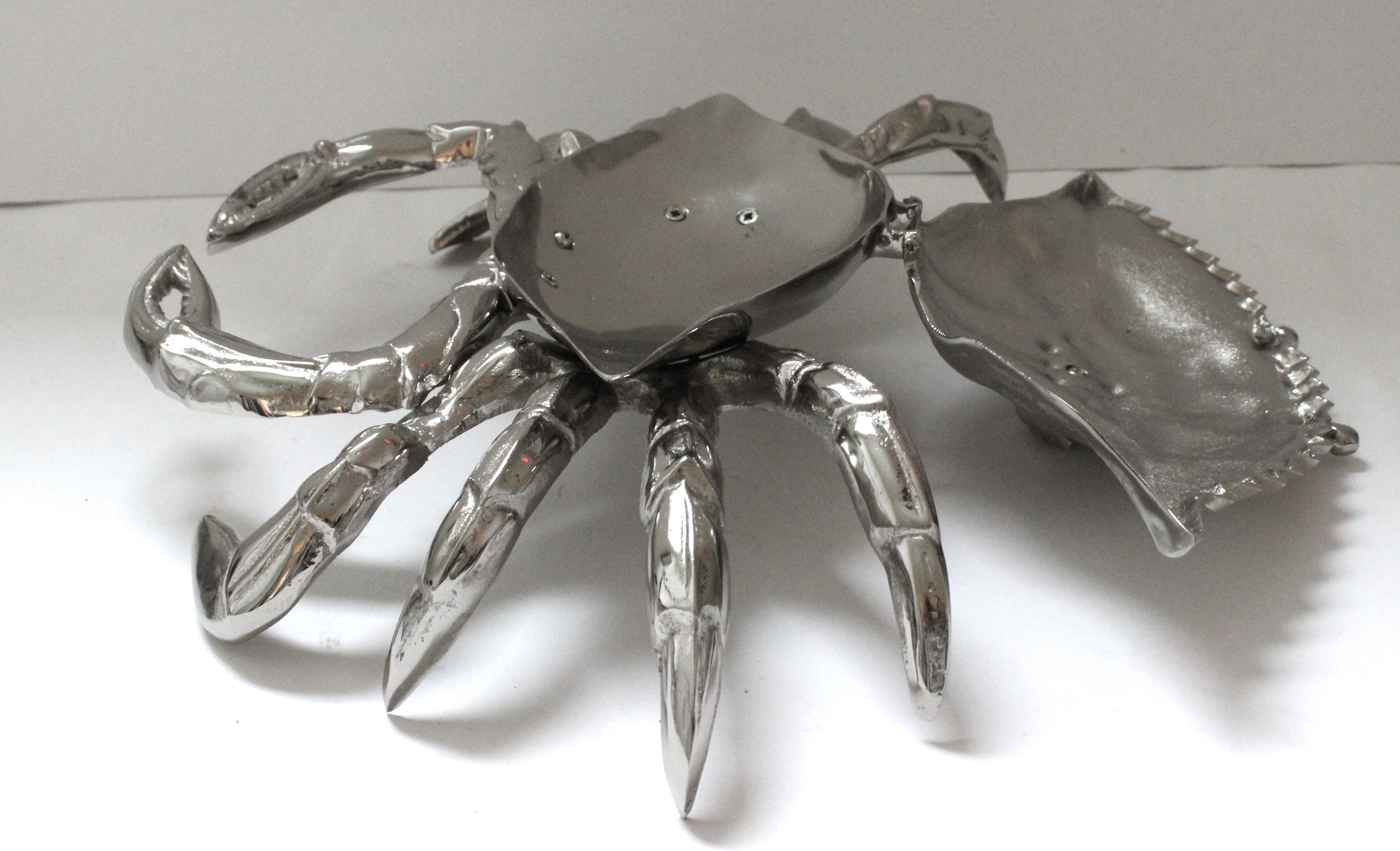 Cast Nickel Plated Crab Figure by Angel & Zevallos For Sale