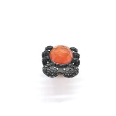 Black Diamonds and 17.85 Carat Orange Cornelian White Gold Crab Cocktail Ring