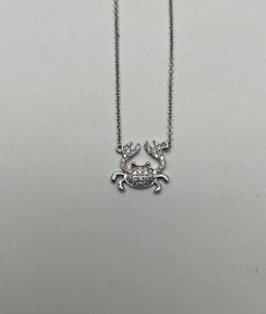 Crab Symbol Motif Diamond Halo Set 18K White Gold Chain Animal Pendant Necklace