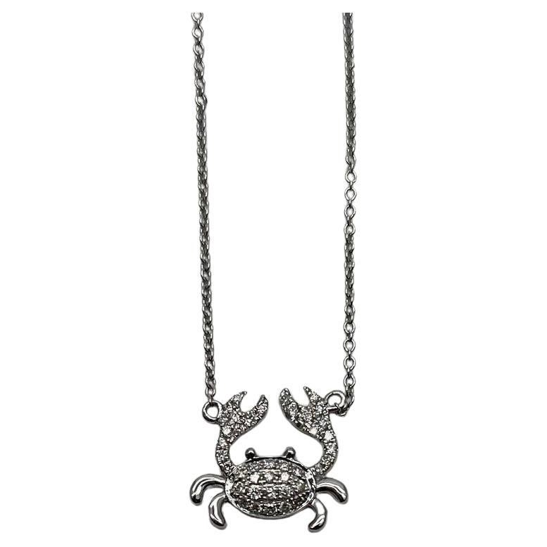 Cangrejo Símbolo Motivo Diamante Halo Set 18K Oro Blanco Cadena Animal Colgante Collar
