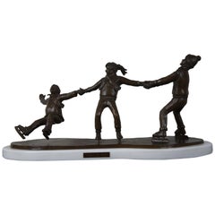 Crack the Whip by L. De Christopher 1986 Bronze Sculpture 3 Ice Skating Children