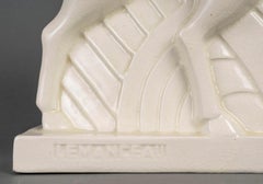 Cracked Earthenware Sculpture, Signed LEMANCEAU, Saint Clement Stamp, Circa 1930