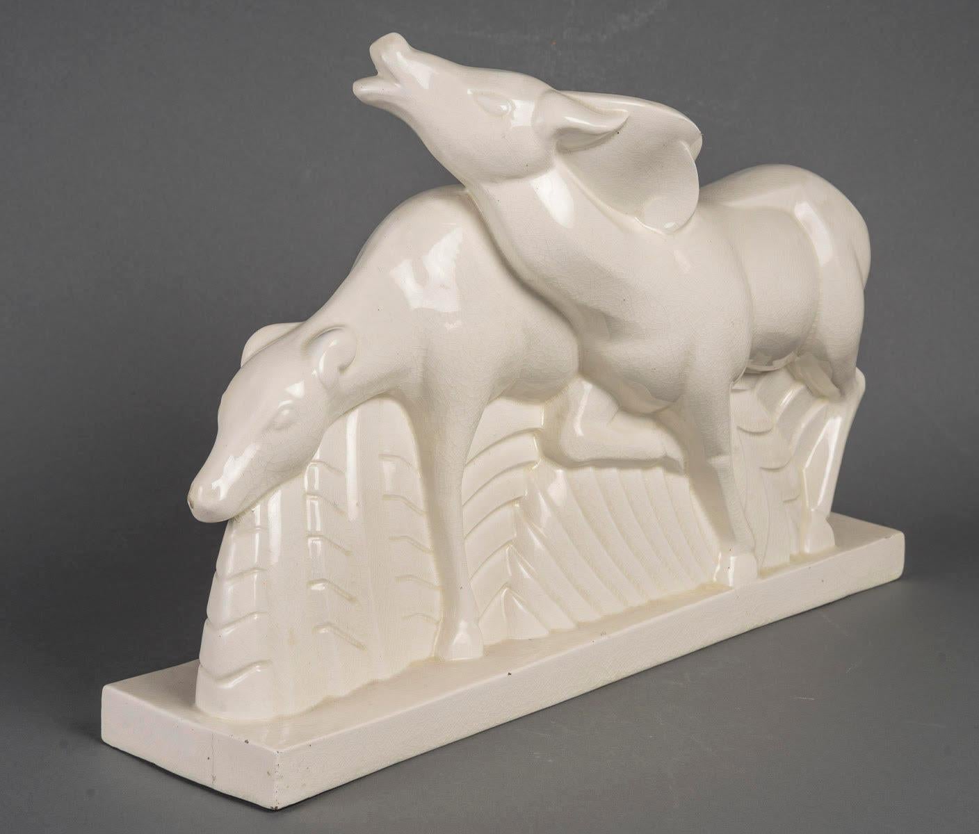 Escultura de barro agrietado, firmada LEMANCEAU, sello Saint Clement, circa 1930 siglo XX en venta