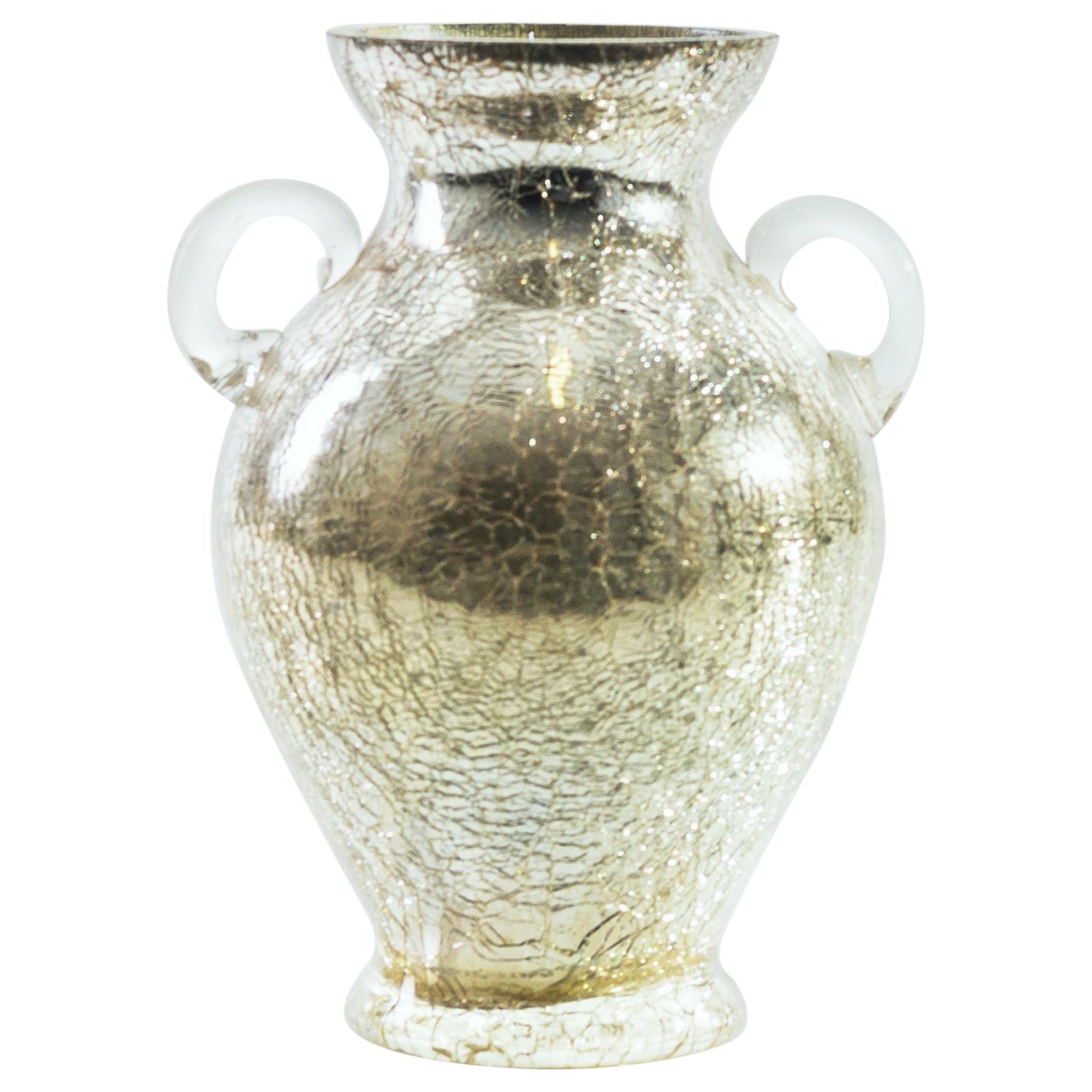 Cracked Glass Vase, Austria, Mid-1900 For Sale