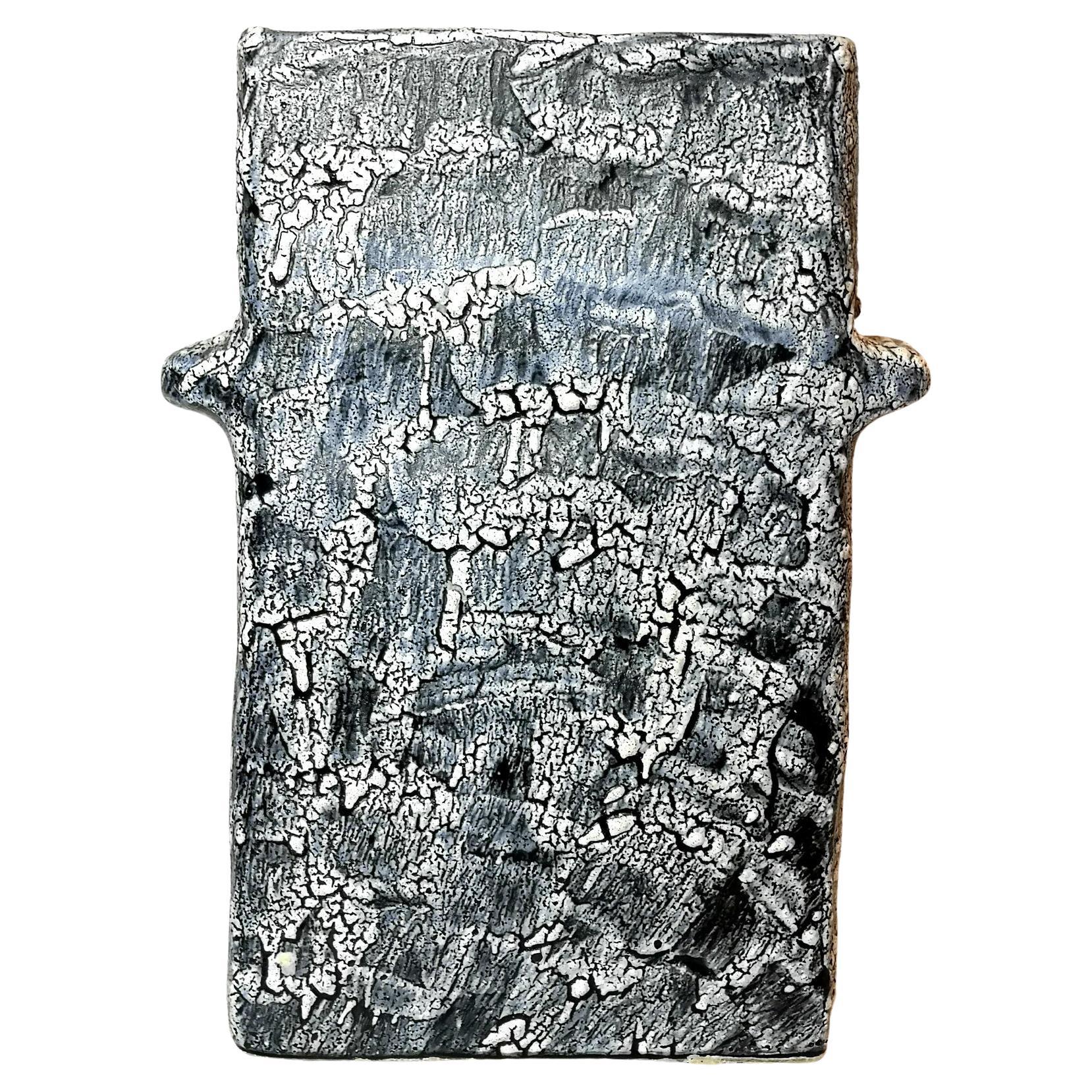 Cracked Glaze Rectangular Ceramic Vase, Signed by Bela Mihaly