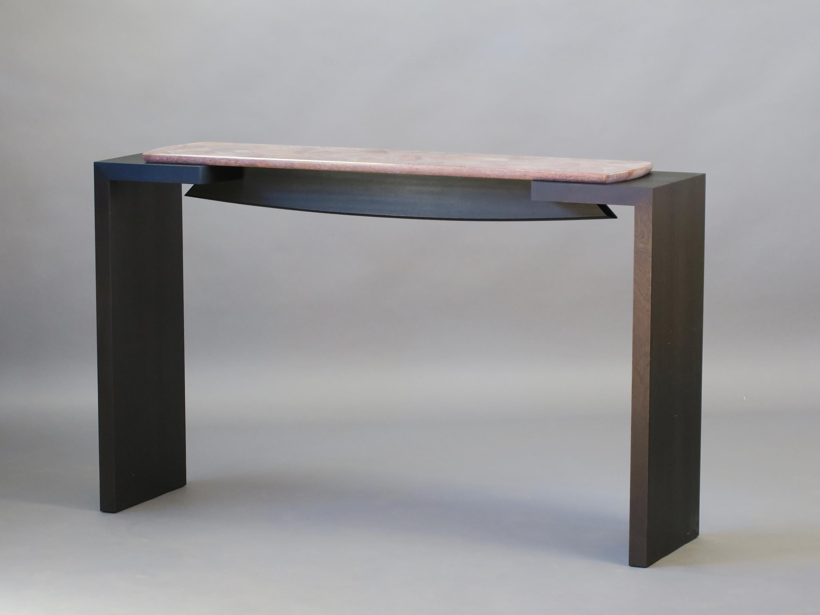 Contemporary Cracked Ice Mahogany Console Table by Thomas Throop Black Creek Design In Stock For Sale