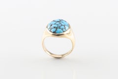 Cracked Turquoise Solitiare Cabochon Ring in Yellow Gold