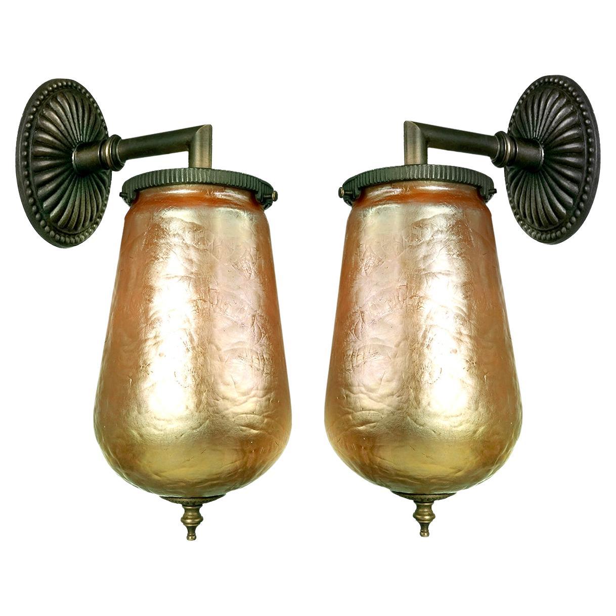 Crackle Aurene Over White Glass Teardrop Sconces ... Steuben?