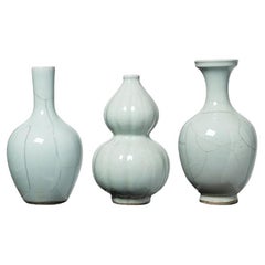 Crackle Celadon Porcelain Bud Vases, Set of 3