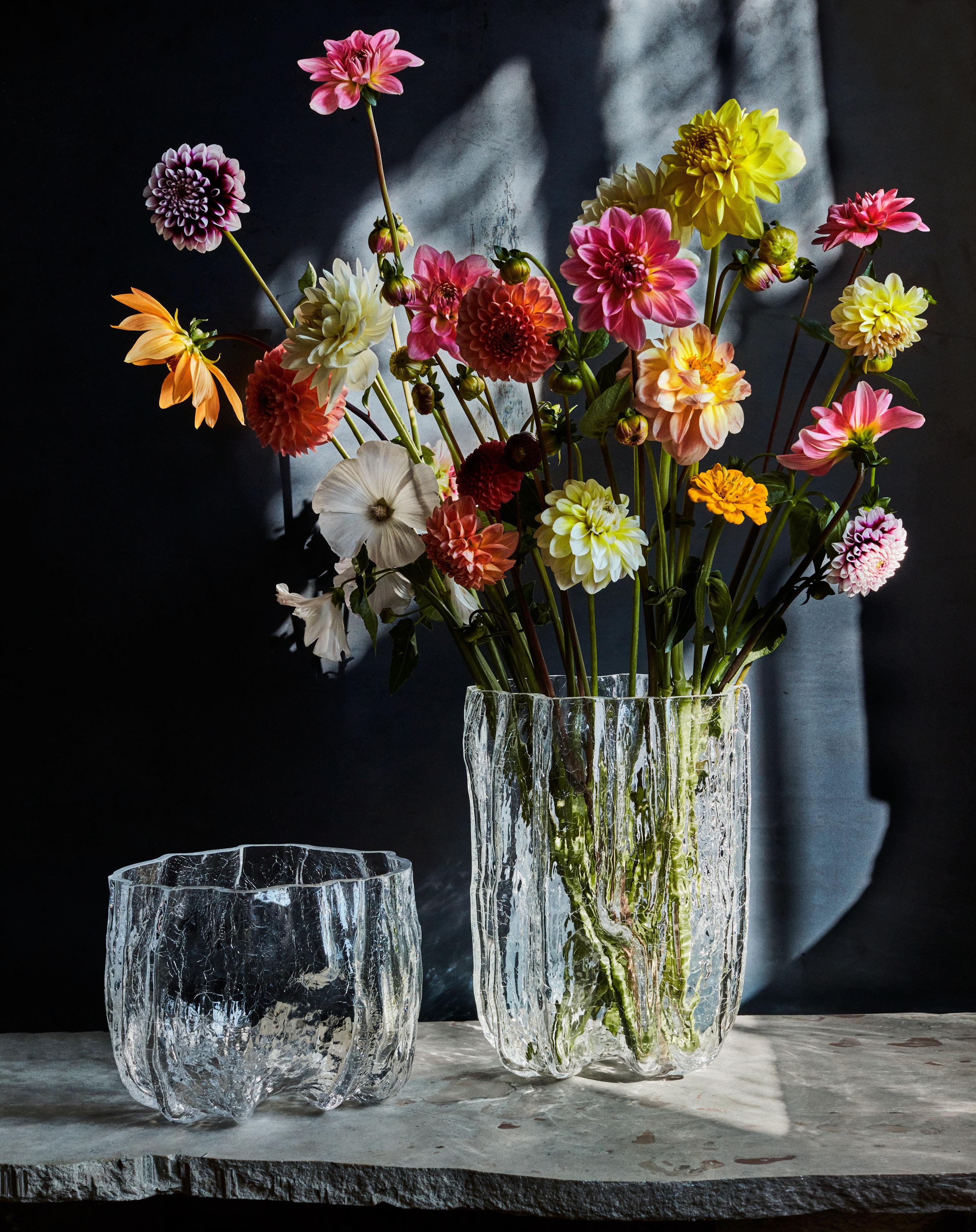 Swedish Kosta Boda Crackle Clear Vase Low For Sale