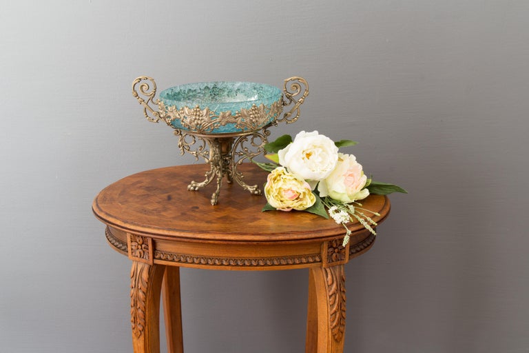 Crackle Glass Centerpiece Bowl with Ornate Stand For Sale 3