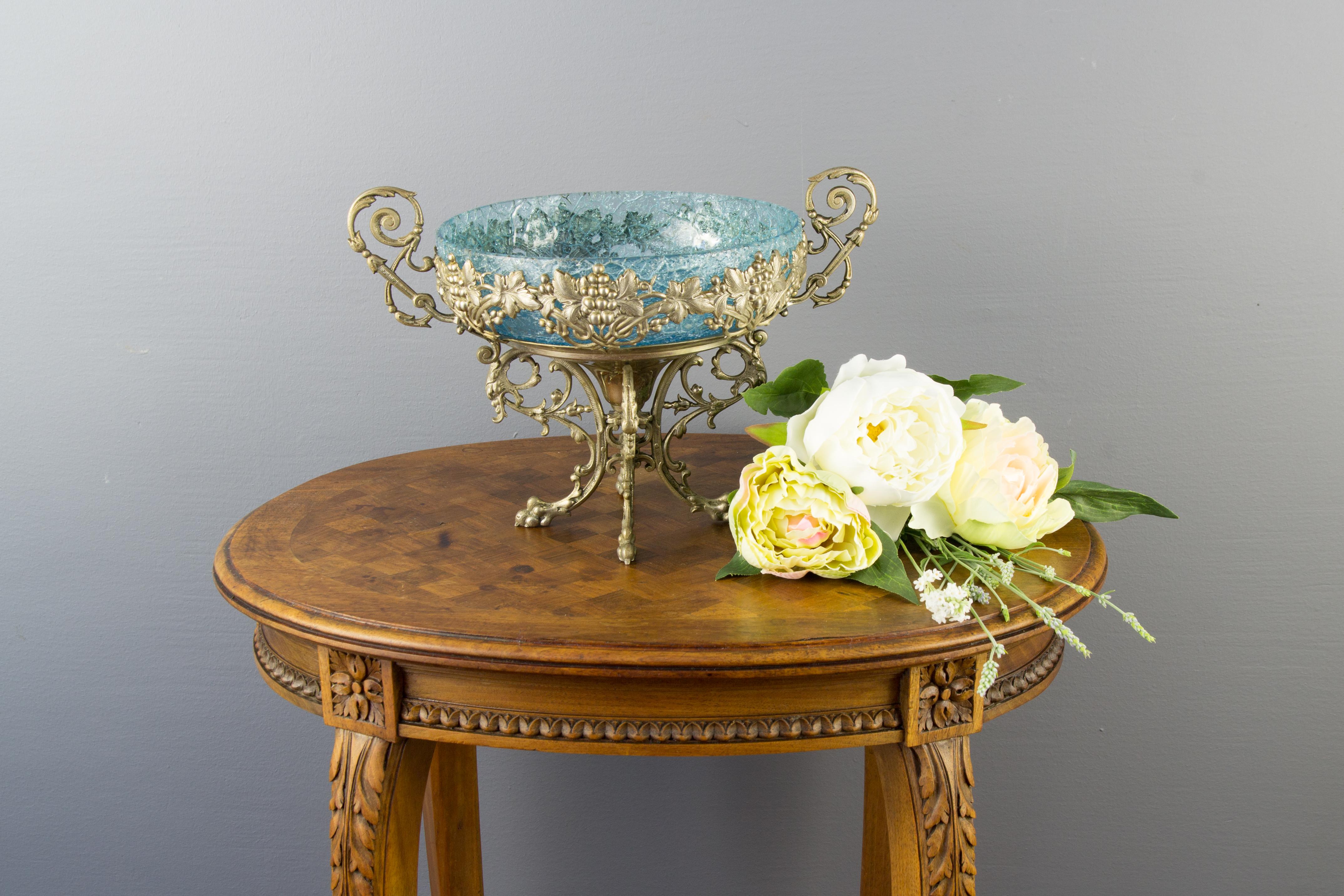 Crackle Glass Centerpiece Bowl with Ornate Stand 1