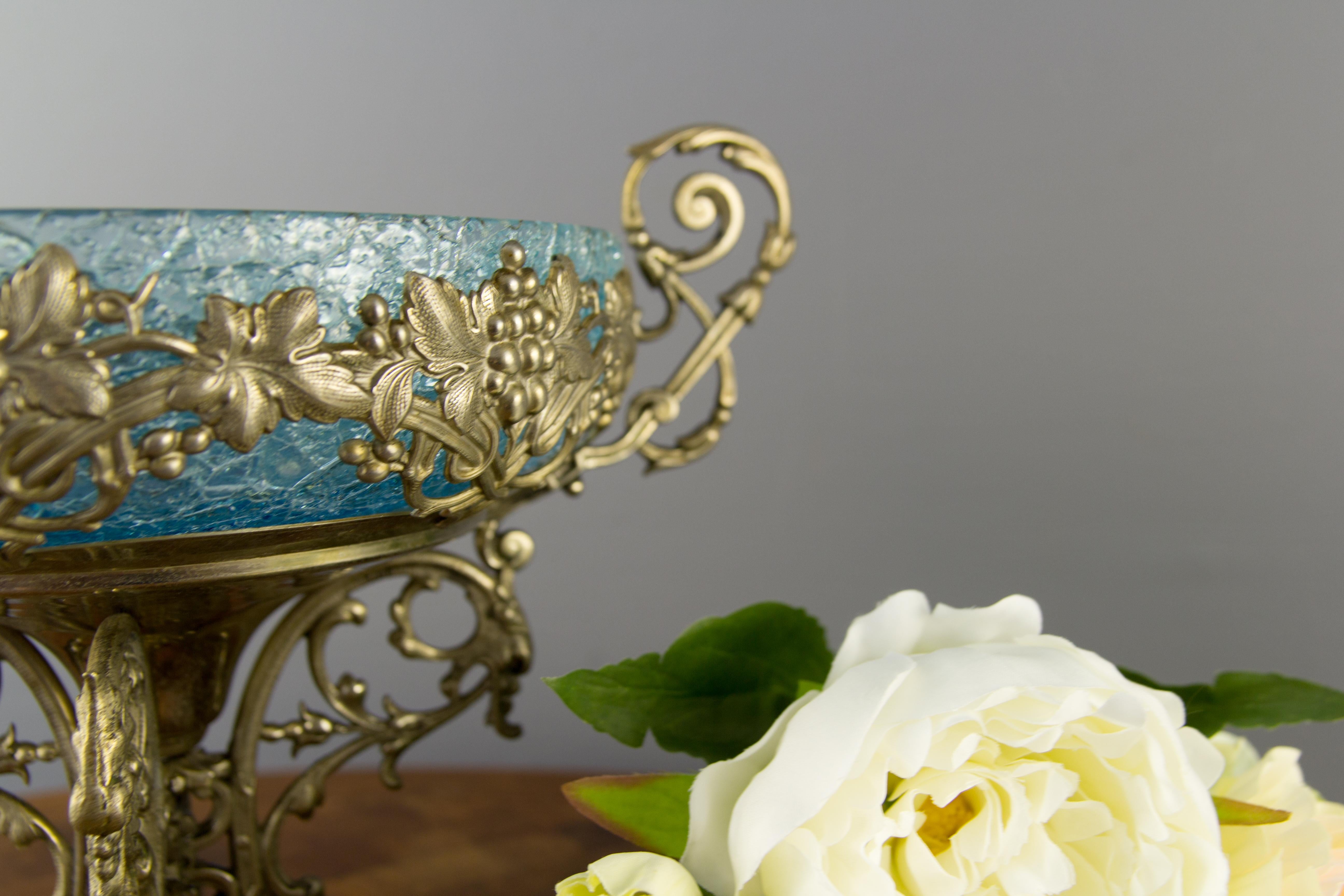 Crackle Glass Centerpiece Bowl with Ornate Stand 3