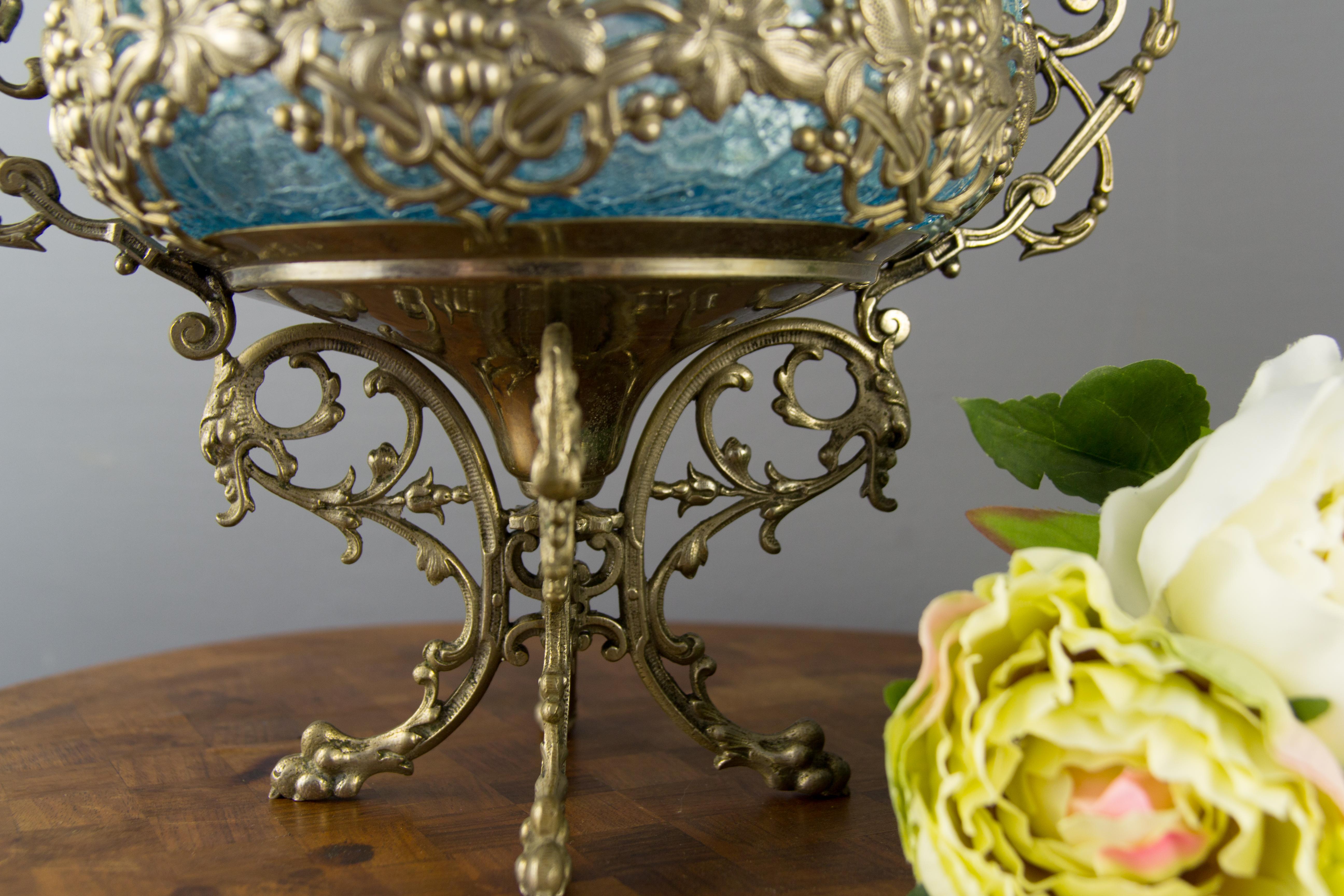 Crackle Glass Centerpiece Bowl with Ornate Stand 4