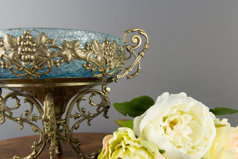 Crackle Glass Centerpiece Bowl with Ornate Stand For Sale 8