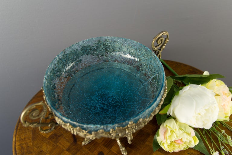 Crackle Glass Centerpiece Bowl with Ornate Stand For Sale 10