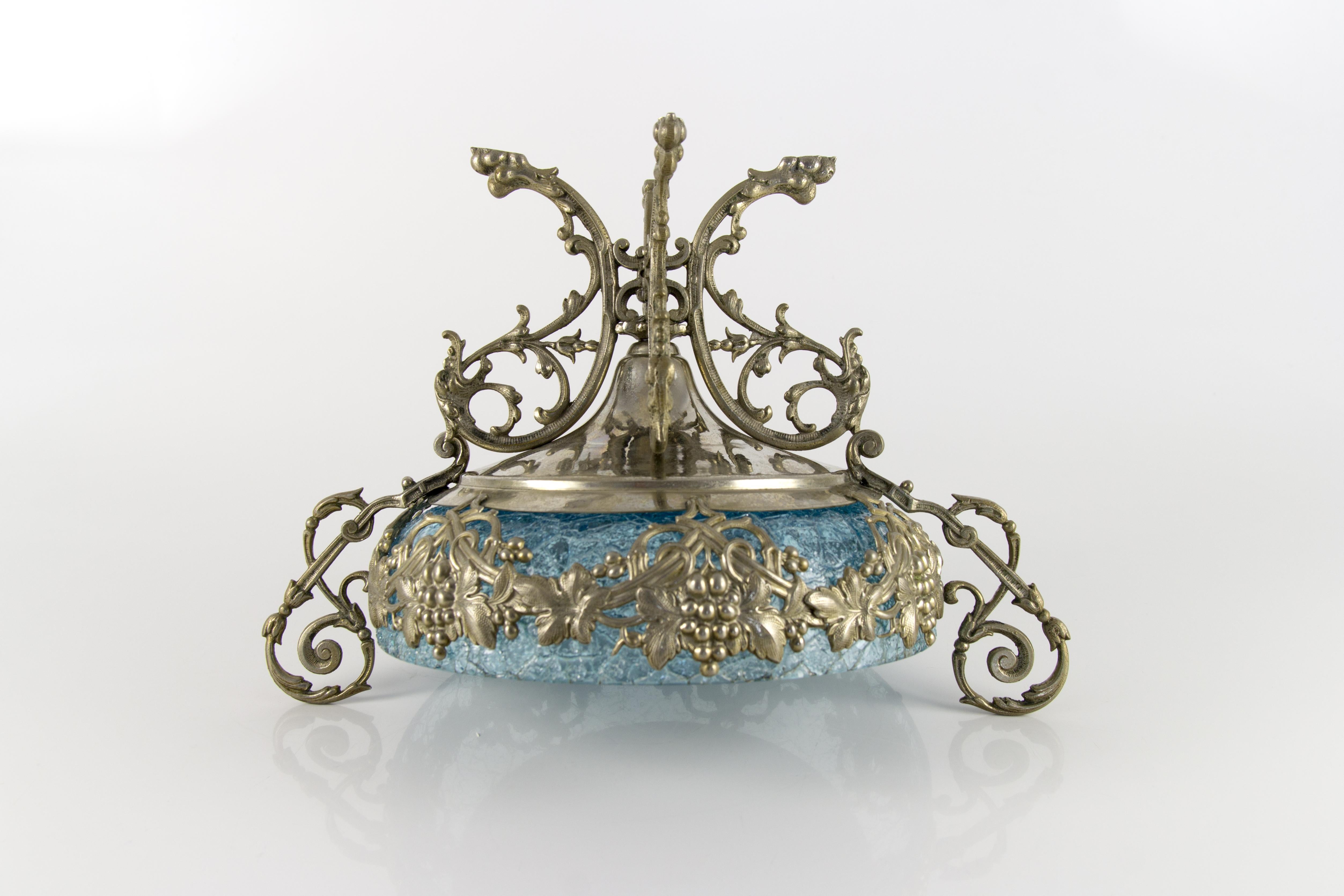 Crackle Glass Centerpiece Bowl with Ornate Stand 8