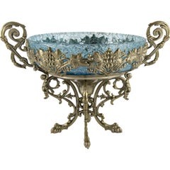 Crackle Glass Centerpiece Bowl with Ornate Stand