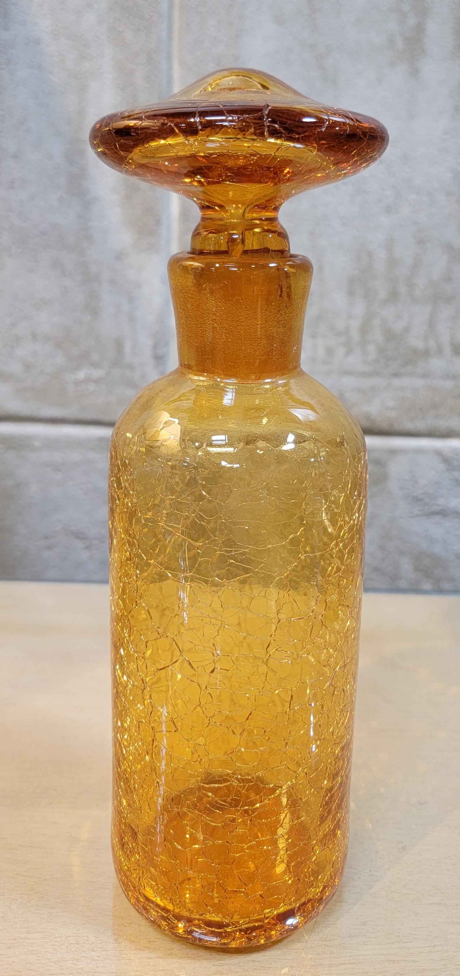 Blown Glass Crackle Glass Decanter Manner of Blenko For Sale