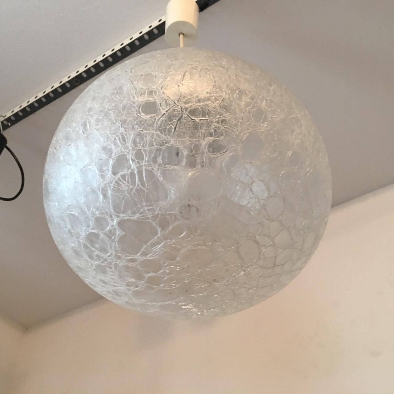 German Crackle Glass Drop Shaped Pendant Lamp by Doria from the 1960s For Sale
