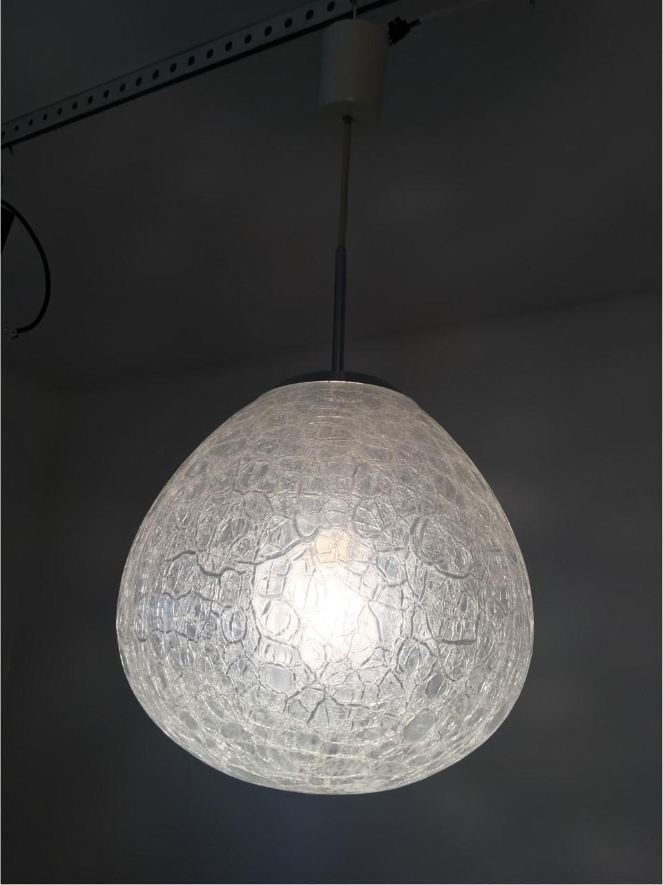 Aluminum Crackle Glass Drop Shaped Pendant Lamp by Doria from the 1960s For Sale