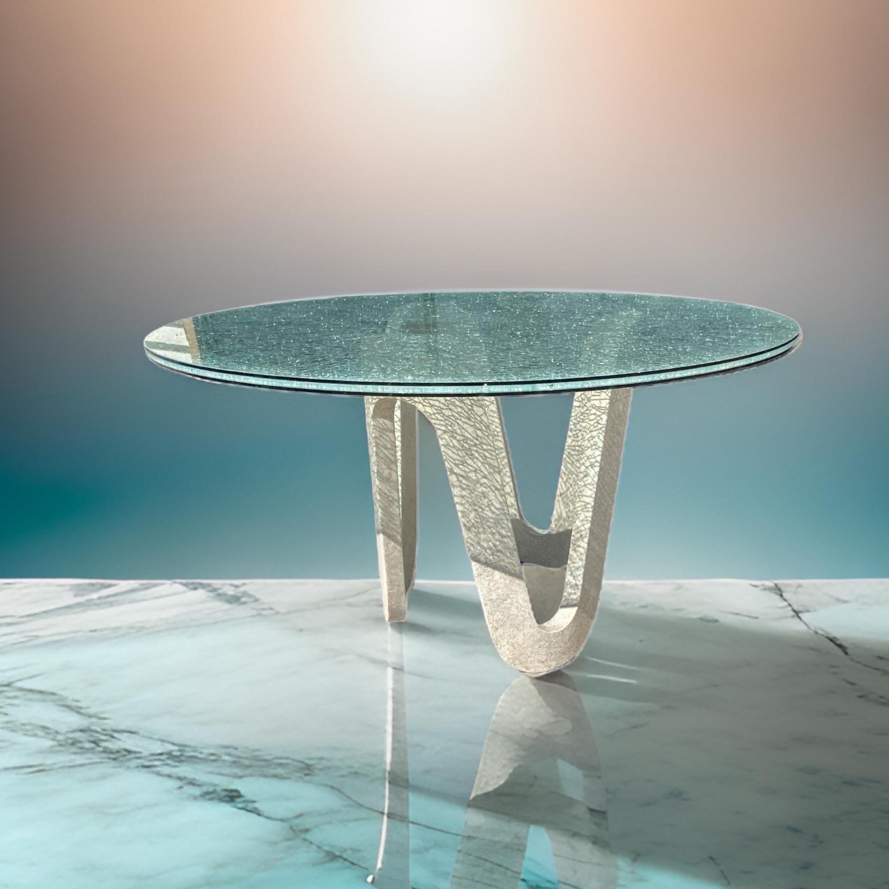 Gina B Crackle Glass Dining/Foyer Sculptural Modern Cur\stom Table For Sale 5
