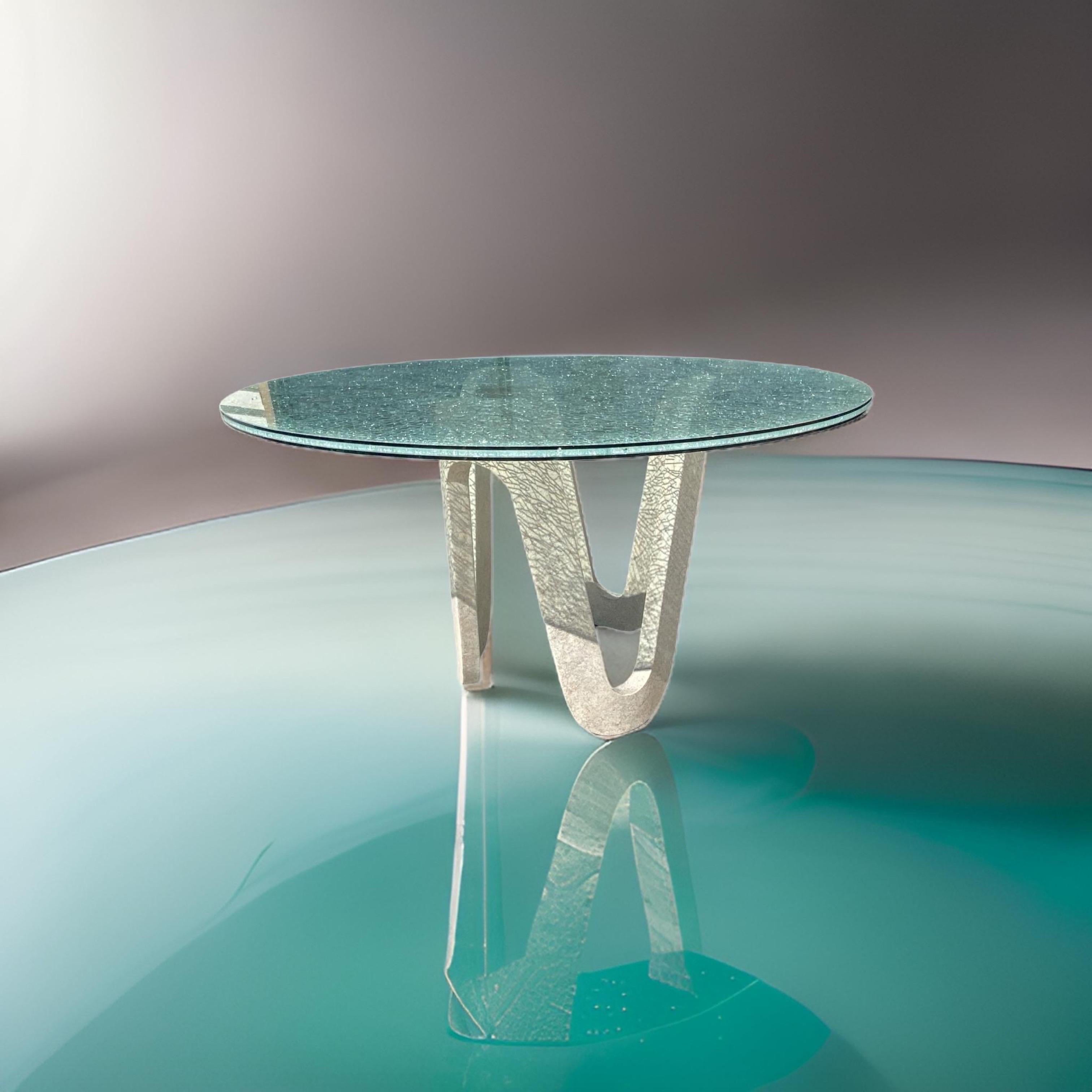 Gina B Crackle Glass Dining/Foyer Sculptural Modern Cur\stom Table For Sale 6