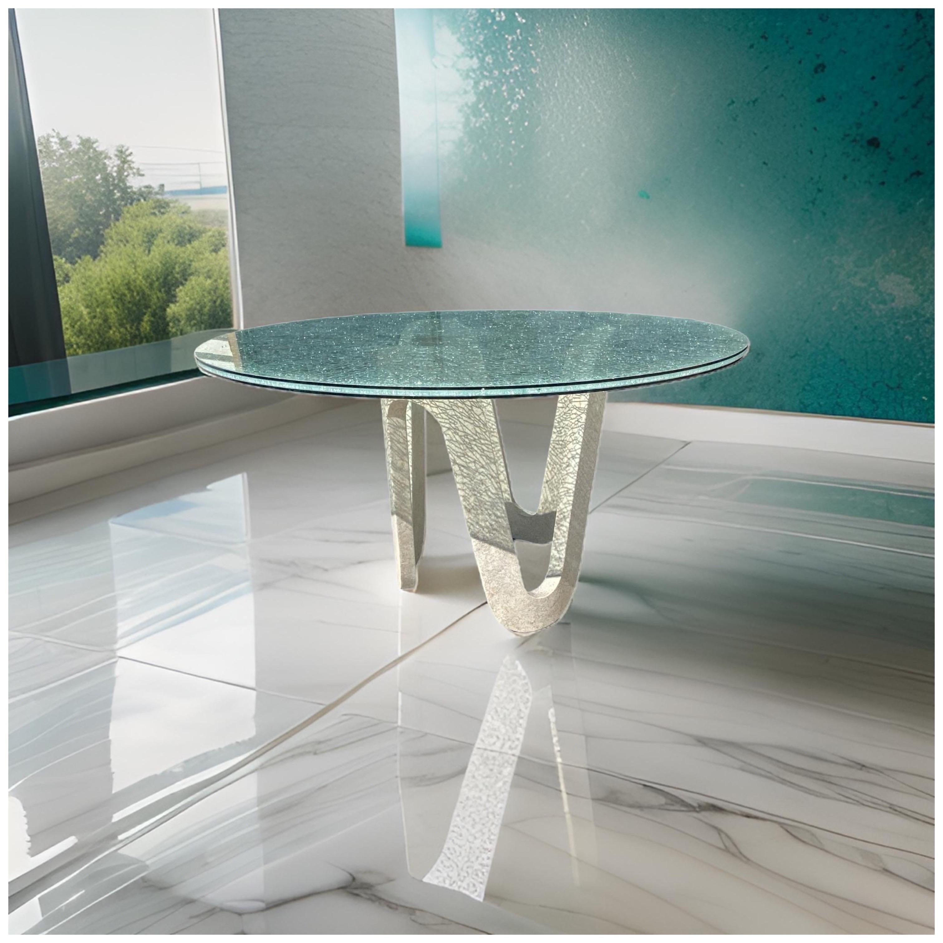 Gina B Crackle Glass Dining/Foyer Sculptural Modern Cur\stom Table For Sale 7