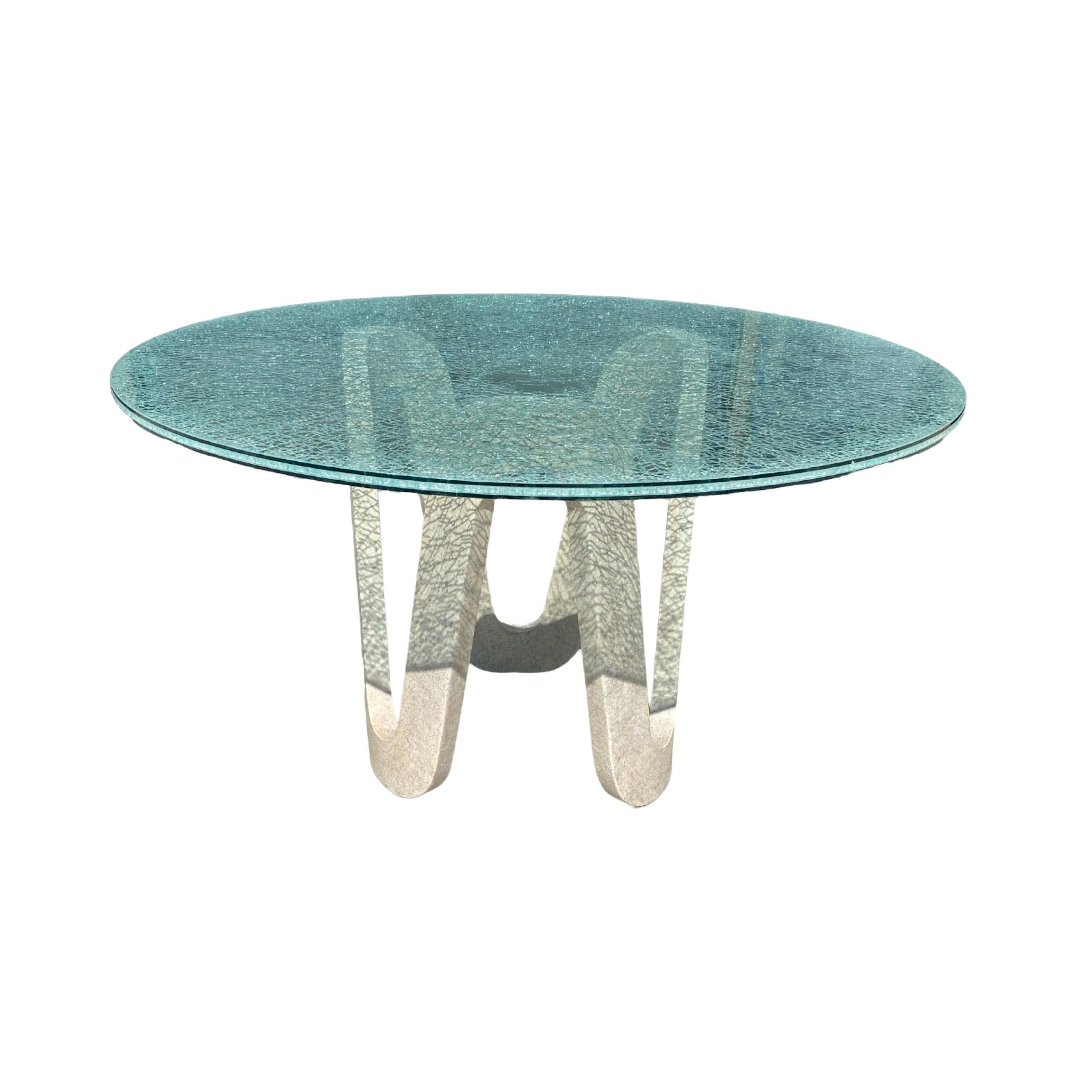 Hand-Crafted Gina B Crackle Glass Dining/Foyer Sculptural Modern Cur\stom Table For Sale