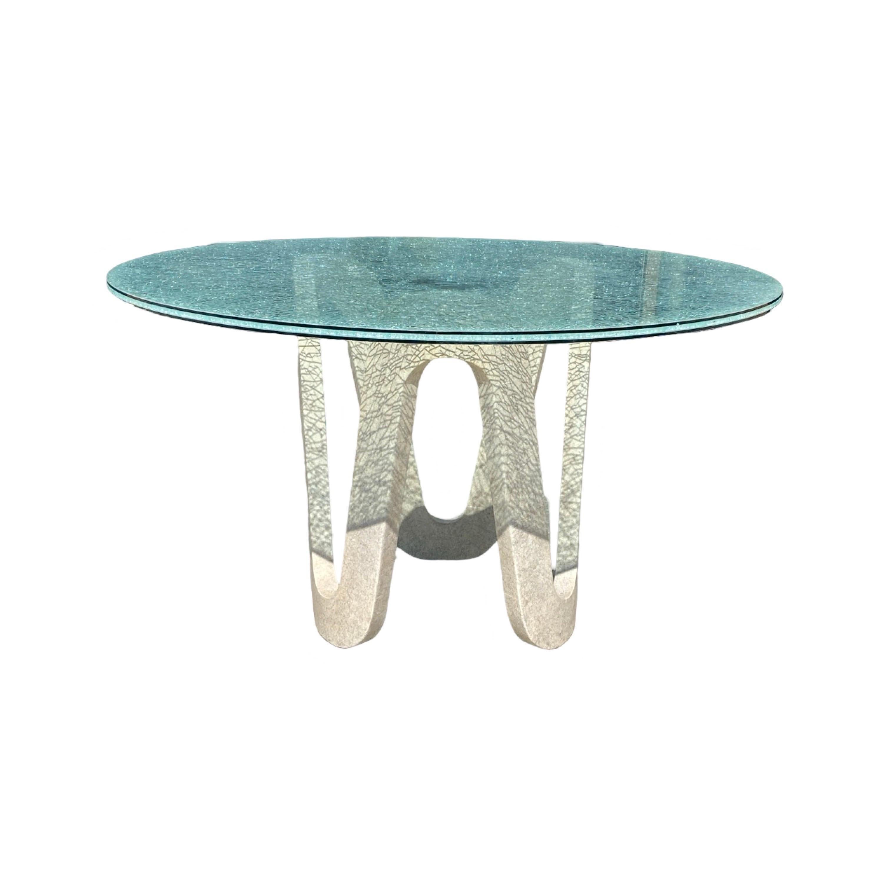 Gina B Crackle Glass Dining/Foyer Sculptural Modern Cur\stom Table In Good Condition For Sale In Palm Springs, CA