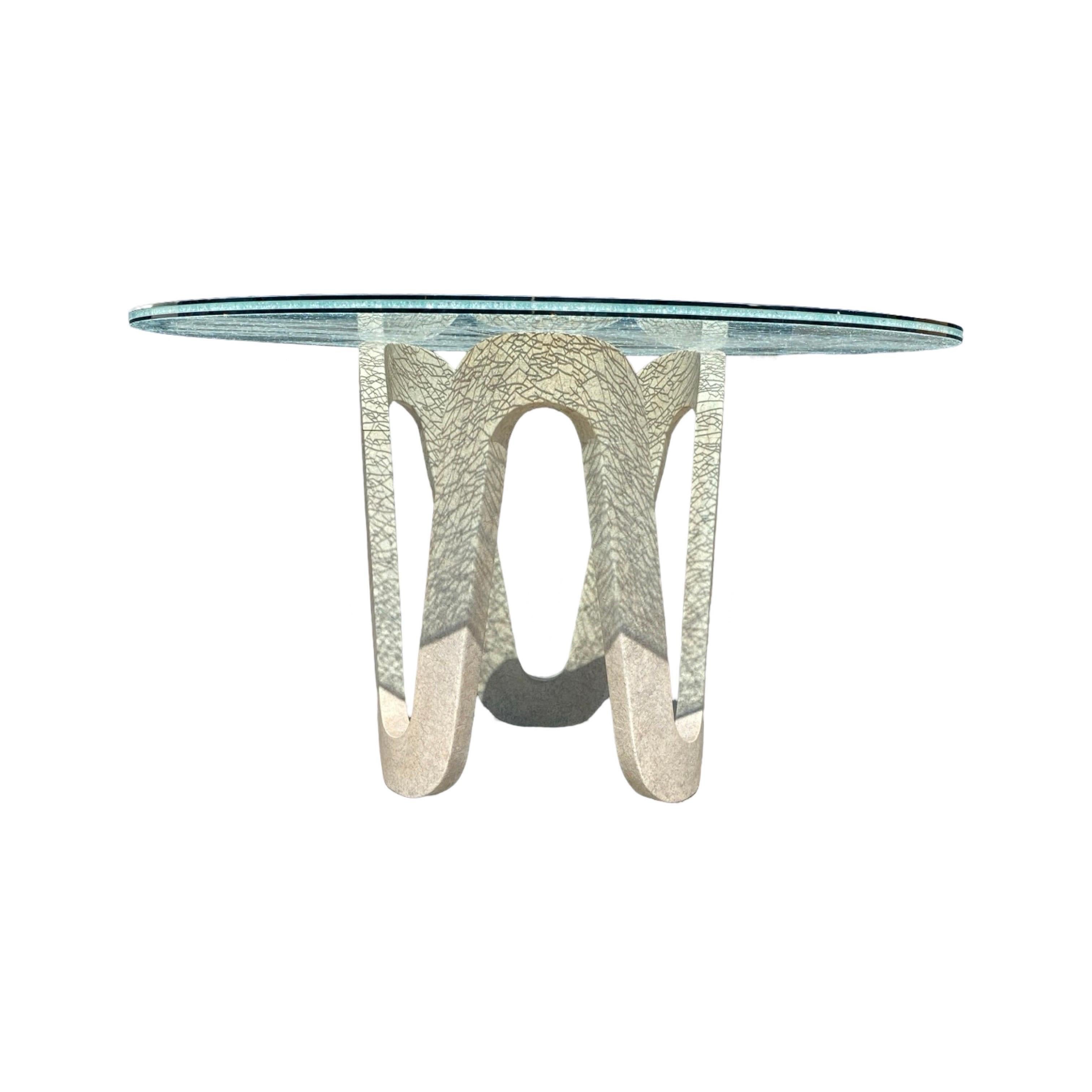 Late 20th Century Gina B Crackle Glass Dining/Foyer Sculptural Modern Cur\stom Table For Sale