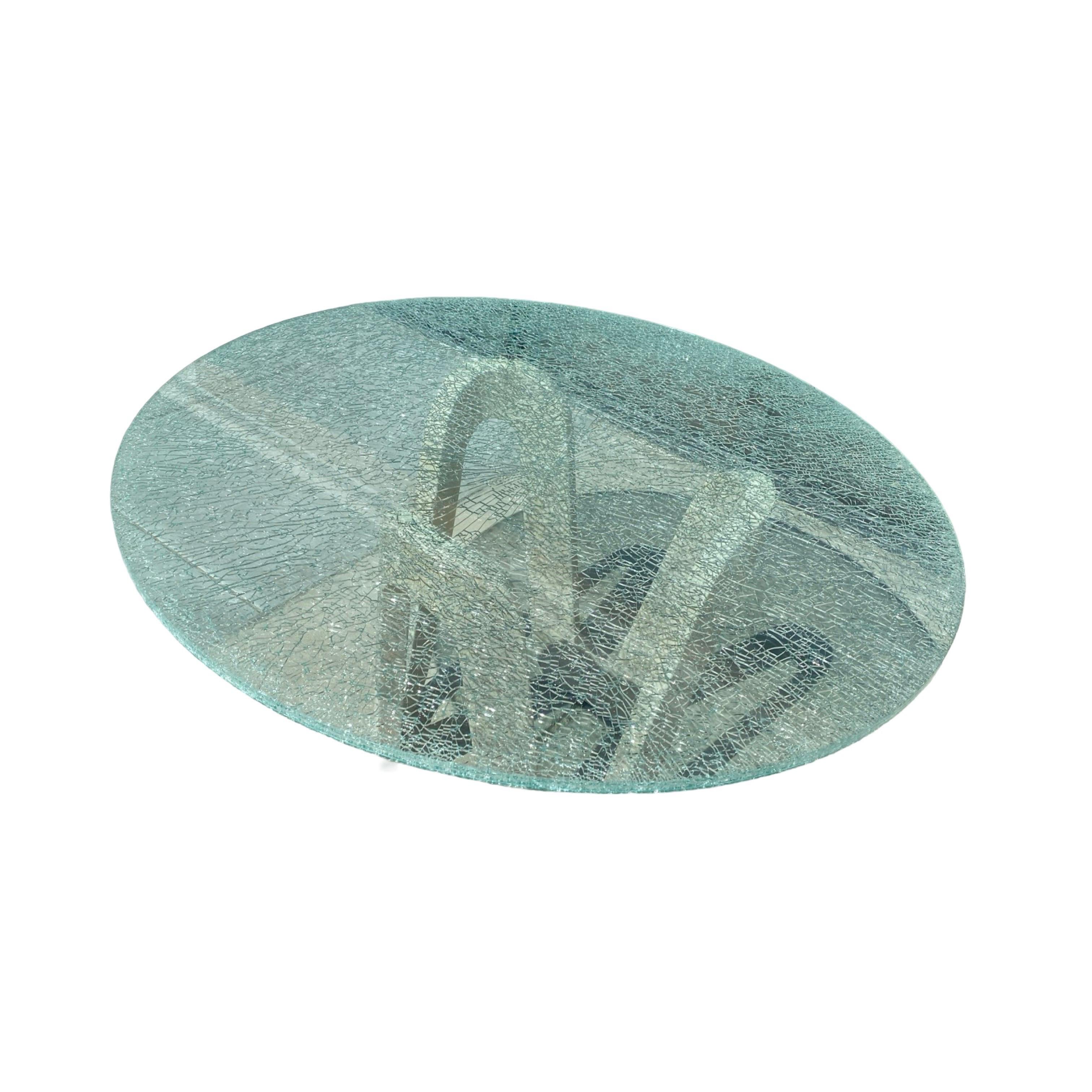 Gina B Crackle Glass Dining/Foyer Sculptural Modern Cur\stom Table For Sale 1