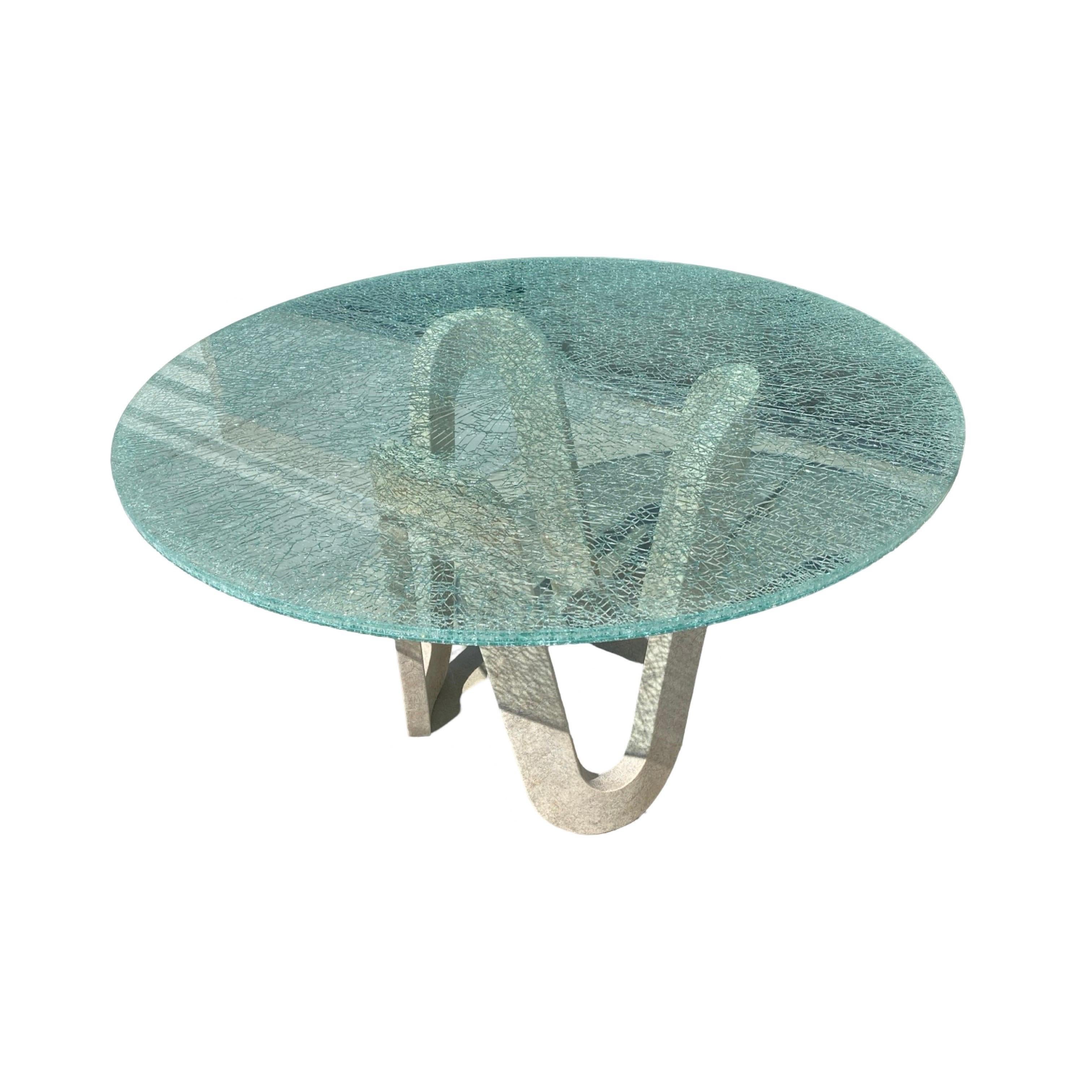 Gina B Crackle Glass Dining/Foyer Sculptural Modern Cur\stom Table For Sale 2