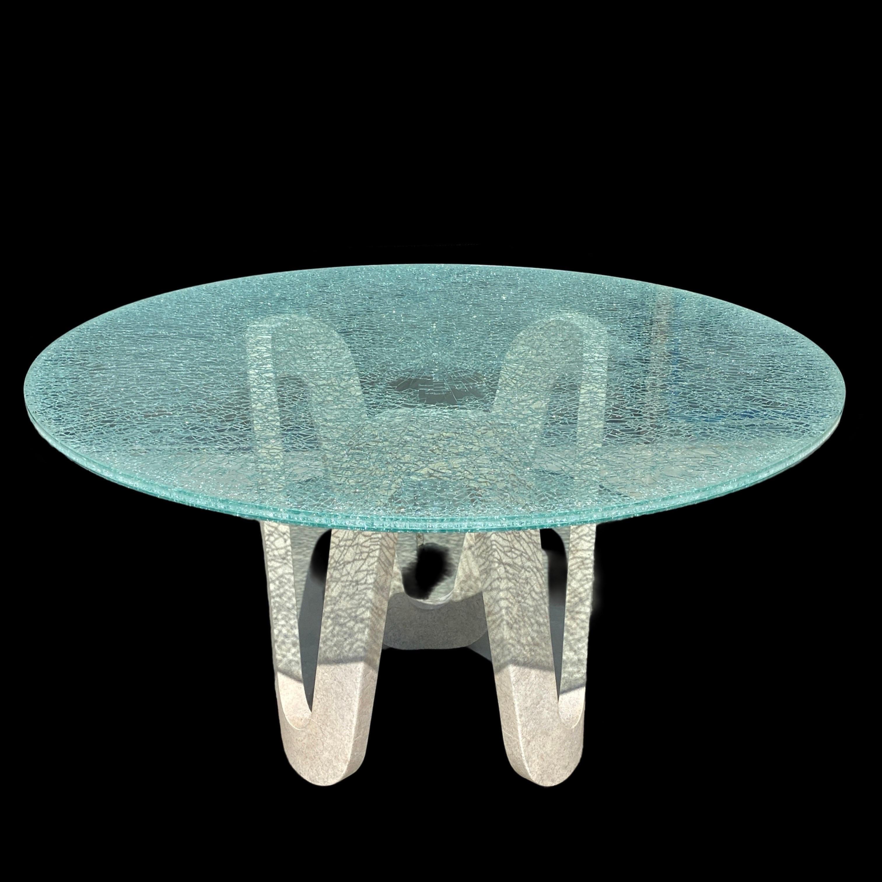 Gina B Crackle Glass Dining/Foyer Sculptural Modern Cur\stom Table For Sale 3