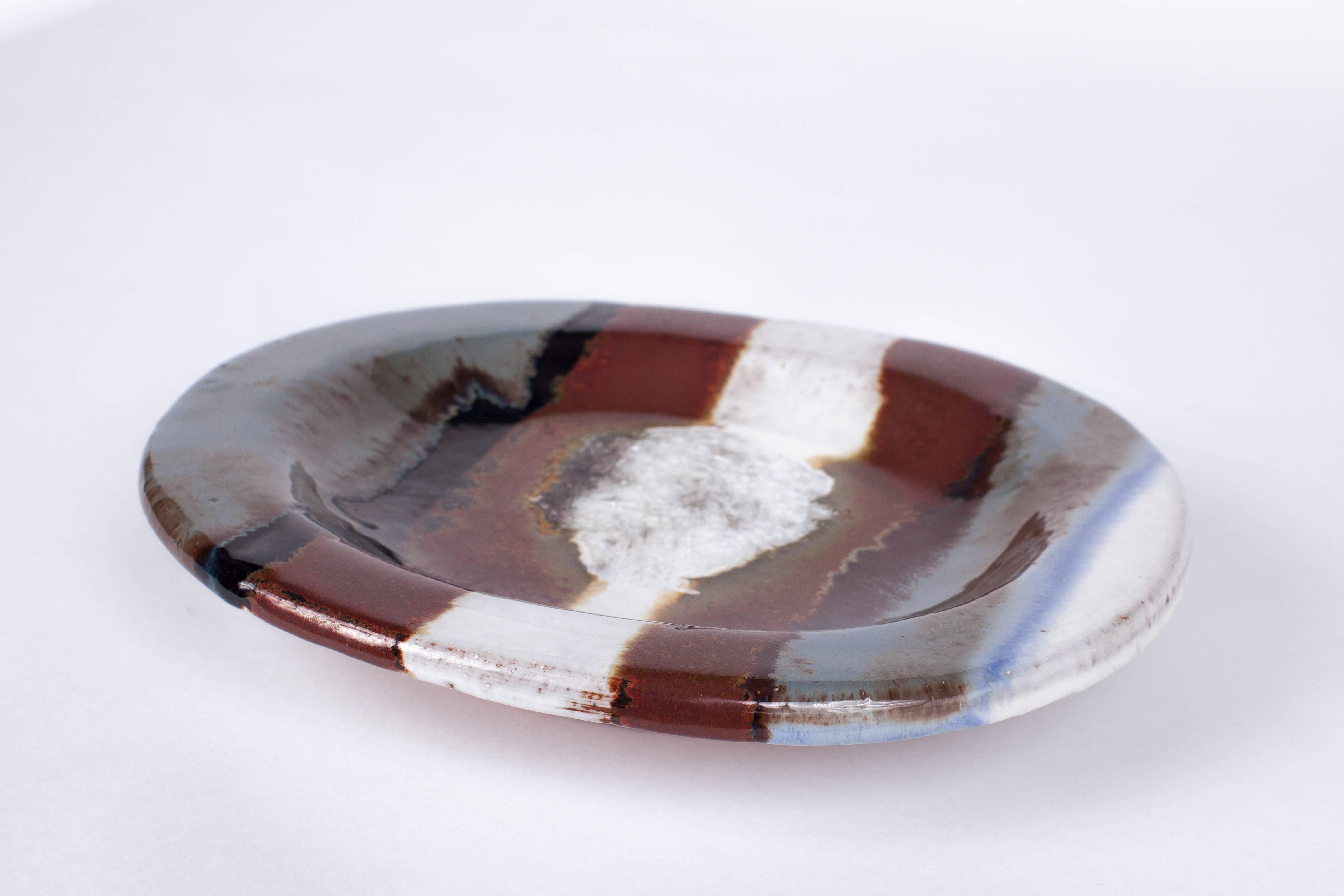 Mid-Century Modern Crackle-Glaze Ceramic Dish by Jacques Pouchain in Black and Brown, France 1980's For Sale