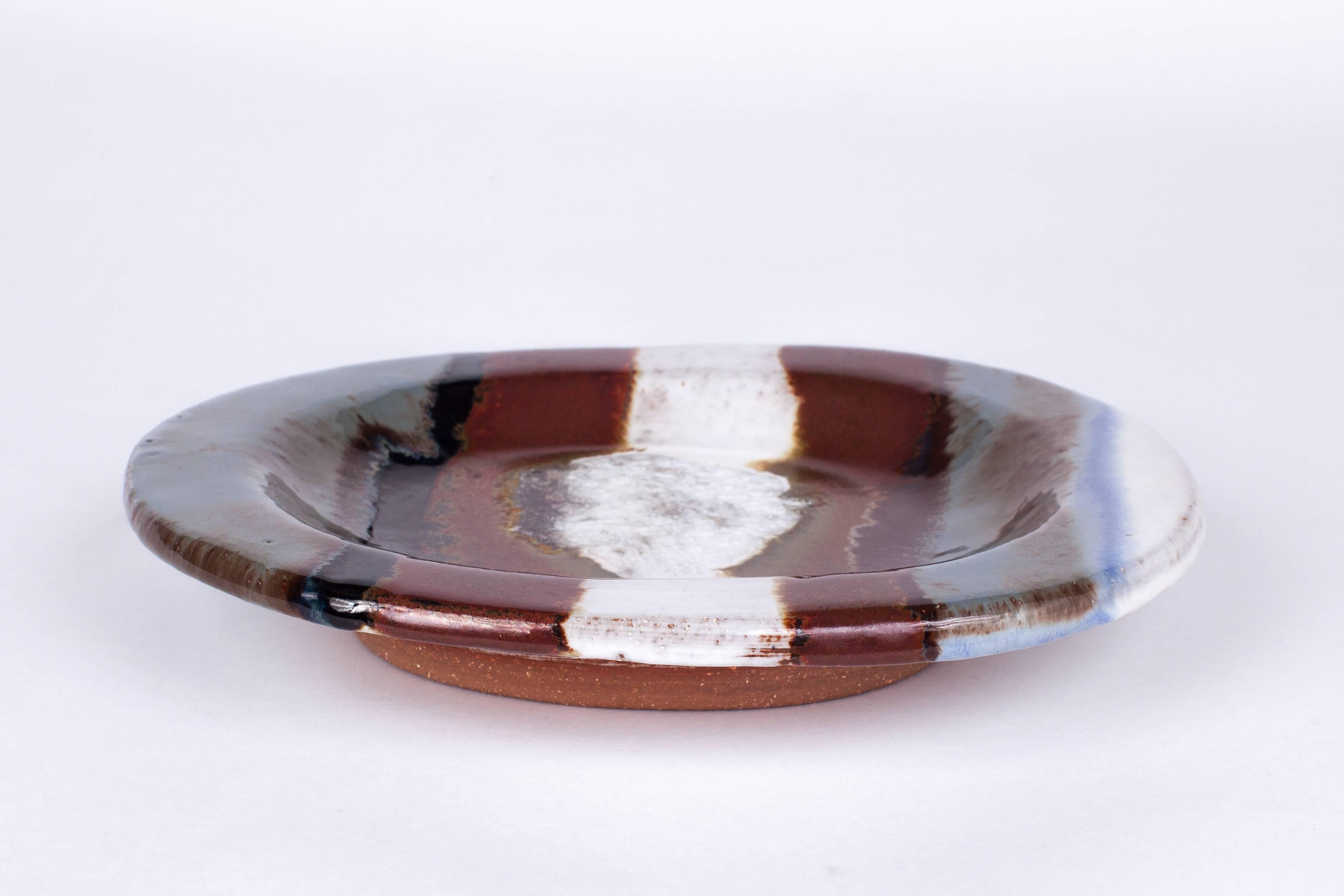 French Crackle-Glaze Ceramic Dish by Jacques Pouchain in Black and Brown, France 1980's For Sale