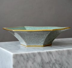 Schale mit Crackle-Glasur. Kjobenhavns Porcellains Maleri, Dänemark, 1930er Jahre. Grünes Gold.