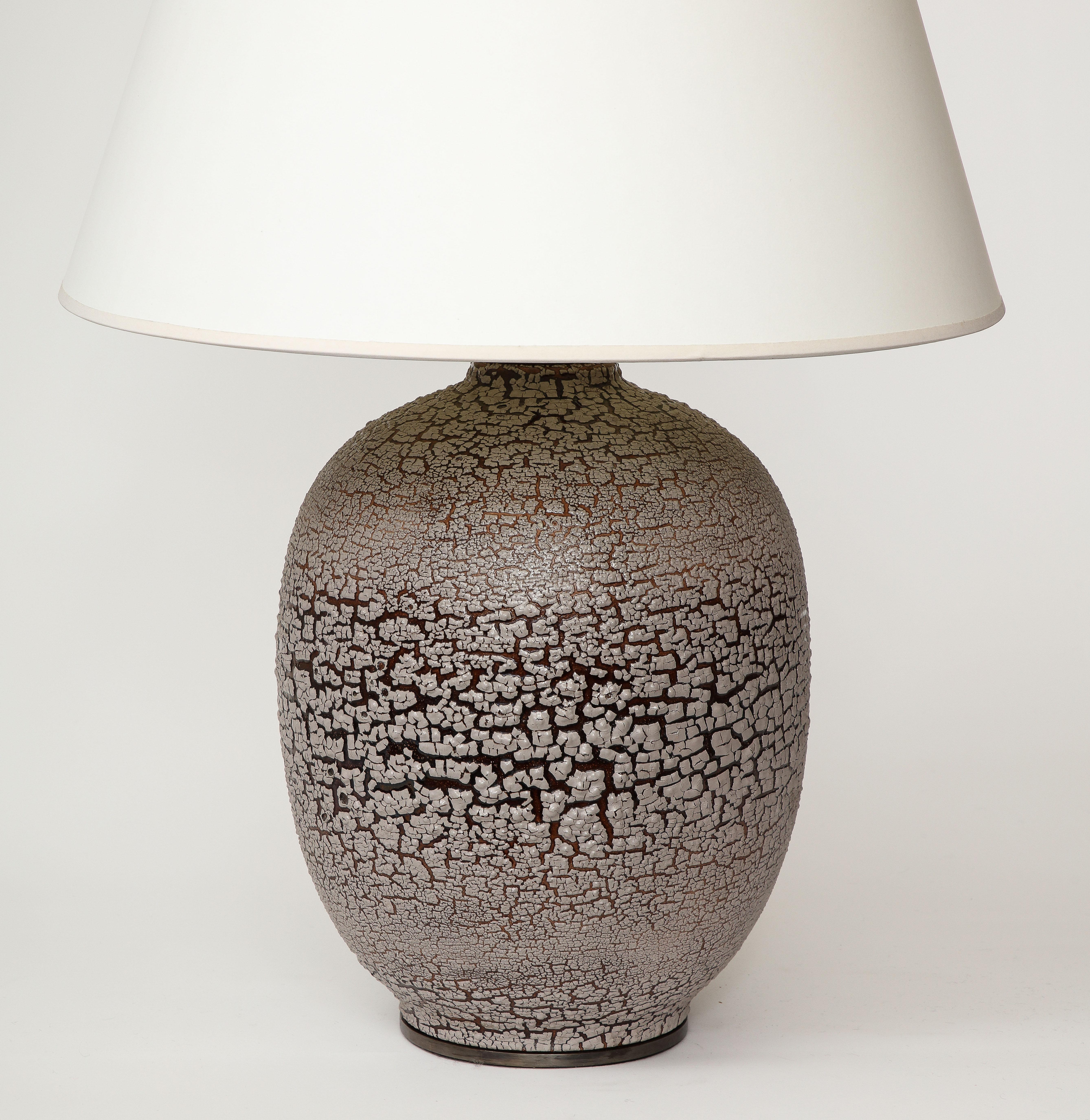 Modern Crackle Glazed Ceramic Table Lamp, Keramos, France, c. 1950 For Sale