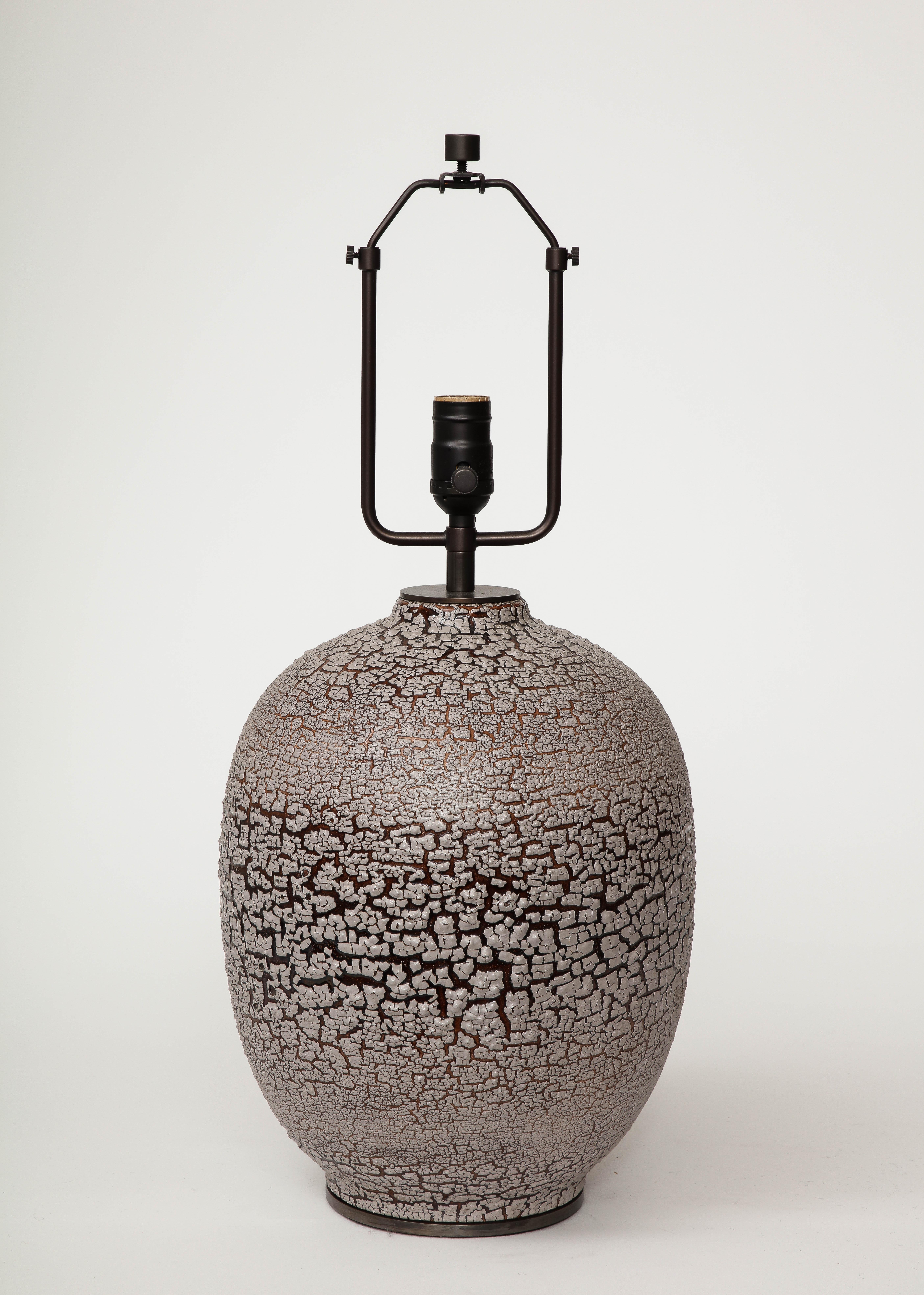 Crackle Glazed Ceramic Table Lamp, Keramos, France, c. 1950 In Good Condition For Sale In New York City, NY