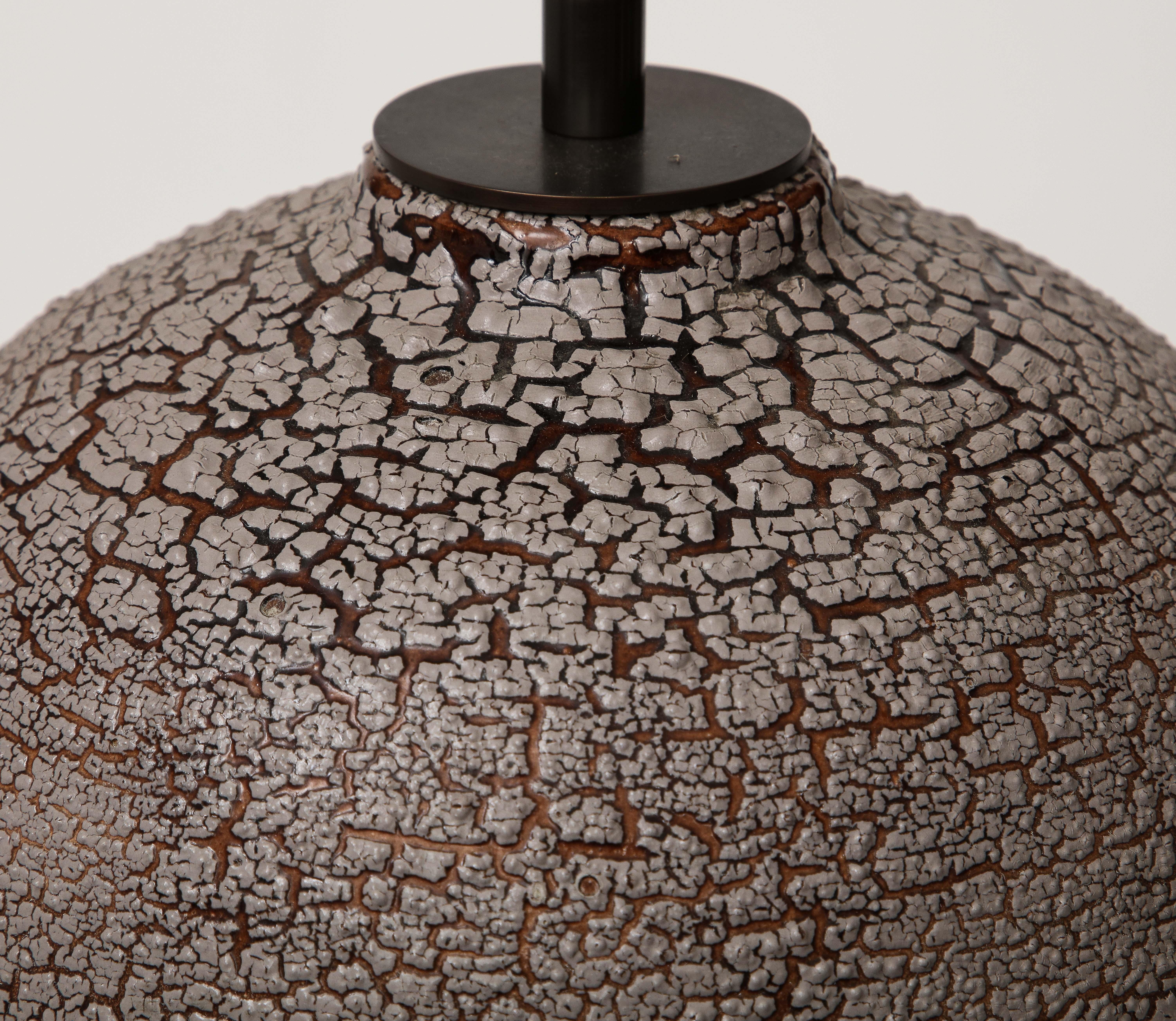 Crackle Glazed Ceramic Table Lamp, Keramos, France, c. 1950 For Sale 2