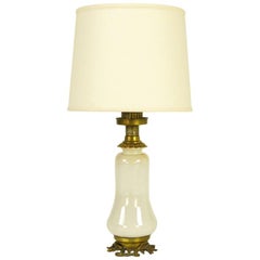 Vintage Crackle Glazed White Ceramic & Brass Regency Table Lamp.