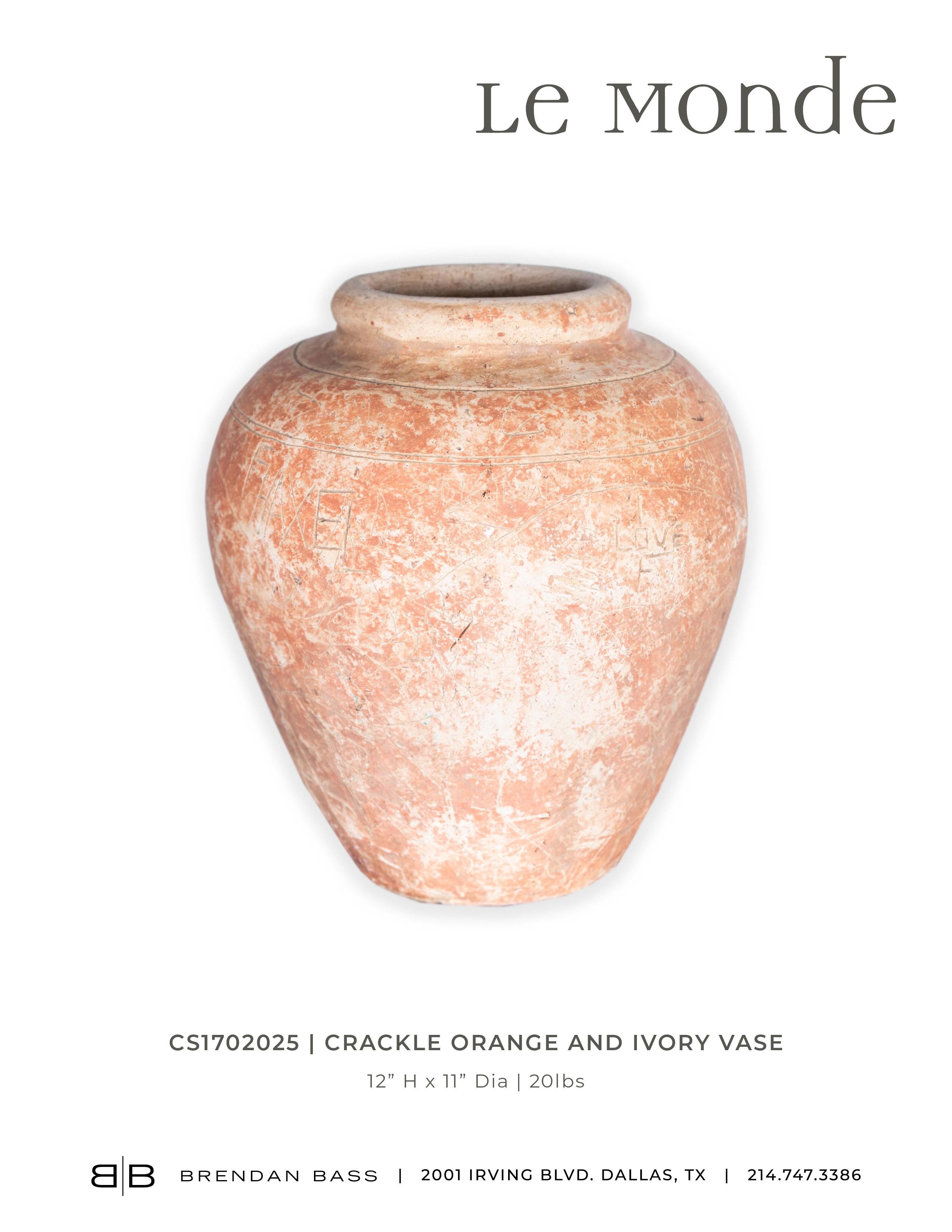 Contemporary Crackle Orange and Ivory Vase