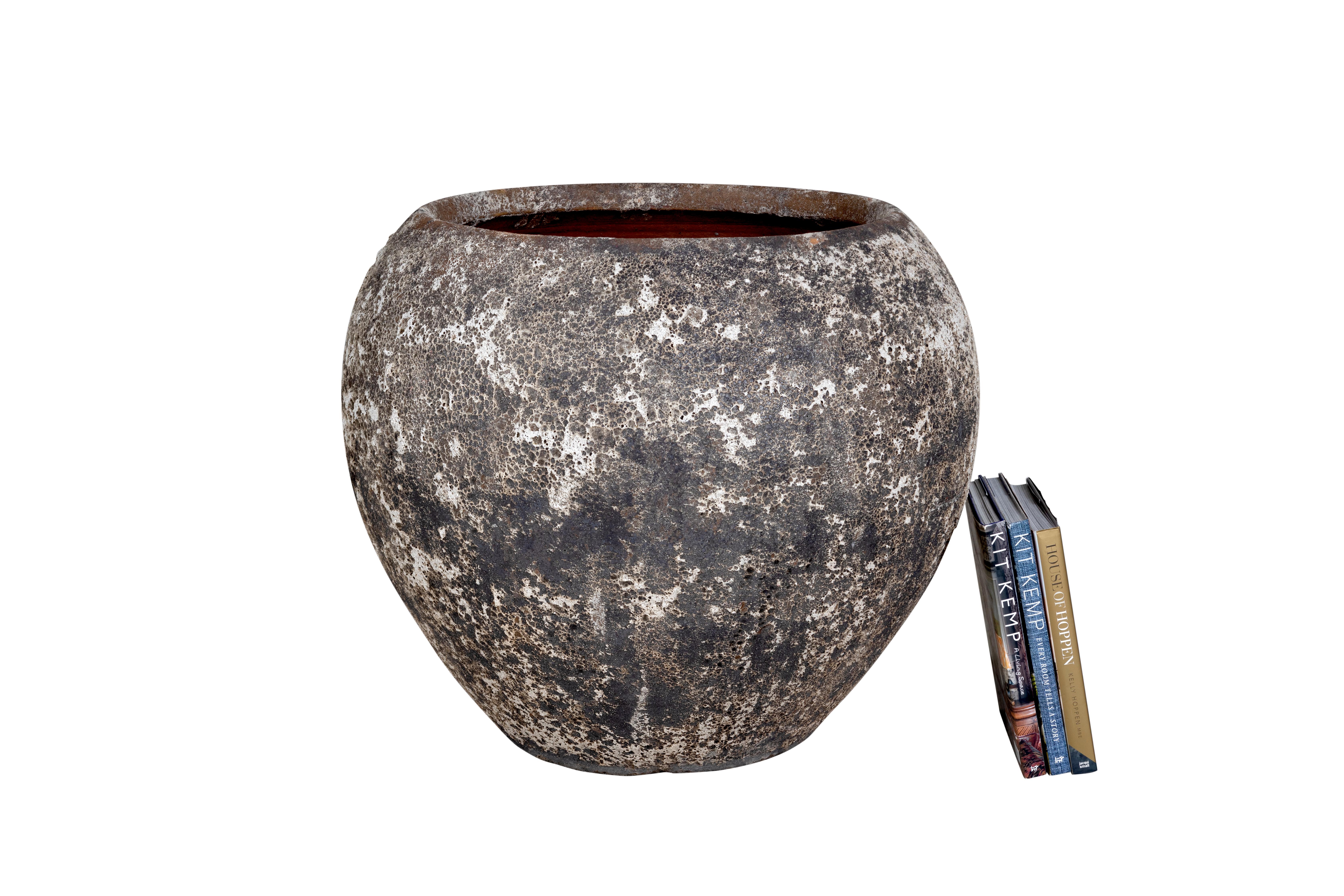 This large stone planter is perfect for outdoor use. Rust colored interior.

The piece is a part of our one-of-a-kind collection, Le Monde. Exclusive to us. 

Globally curated by Brendan Bass, Le Monde furniture and accessories offer modern