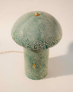 Lámpara de seta de cerámica con textura craquelada hecha a mano, azul