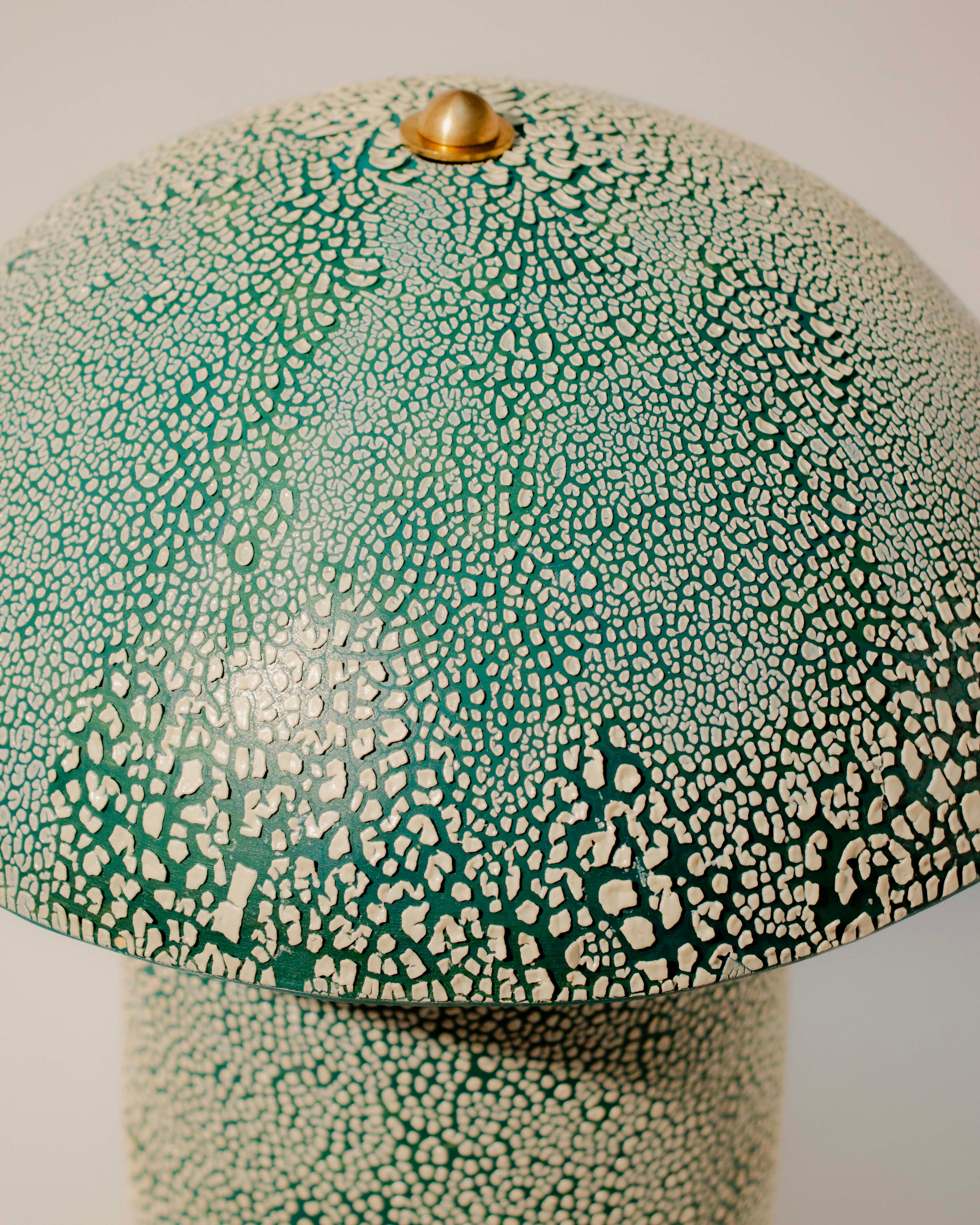 American Crackle Textured Handmade Ceramic Mushroom Lamp, Blue For Sale