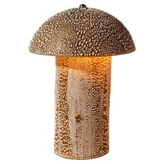 Crackle Textured Handmade Ceramic Mushroom Lamp, Red Clay