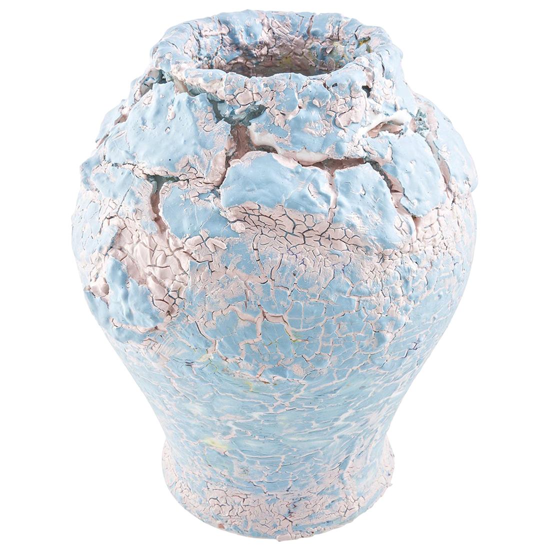 Grand vase bleu craquelé
