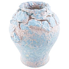 Grand vase bleu craquelé