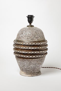 Crackled black and white glazed ceramic table lamp, circa 1930.