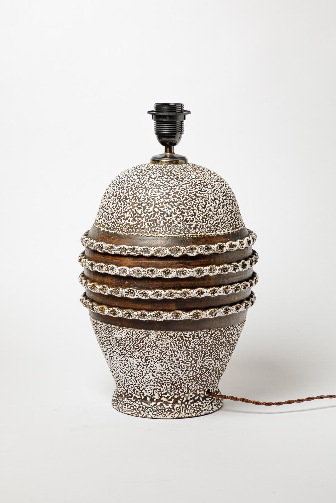 Art déco Lampe de table en céramique craquelée noire et blanche émaillée, vers 1930. en vente